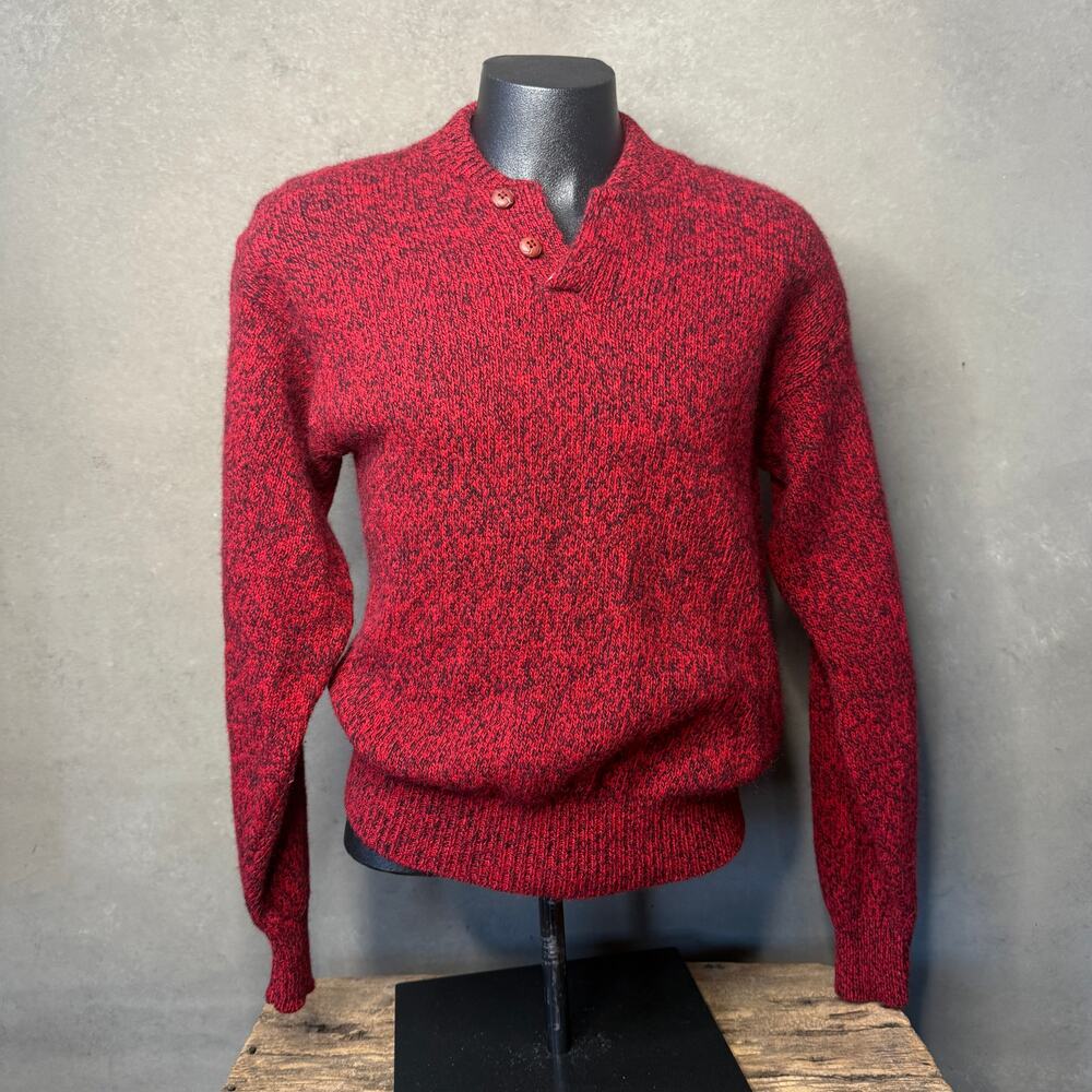 Vintage Fieldmaster Wool Blend Henley Sweater Red Black USA Made